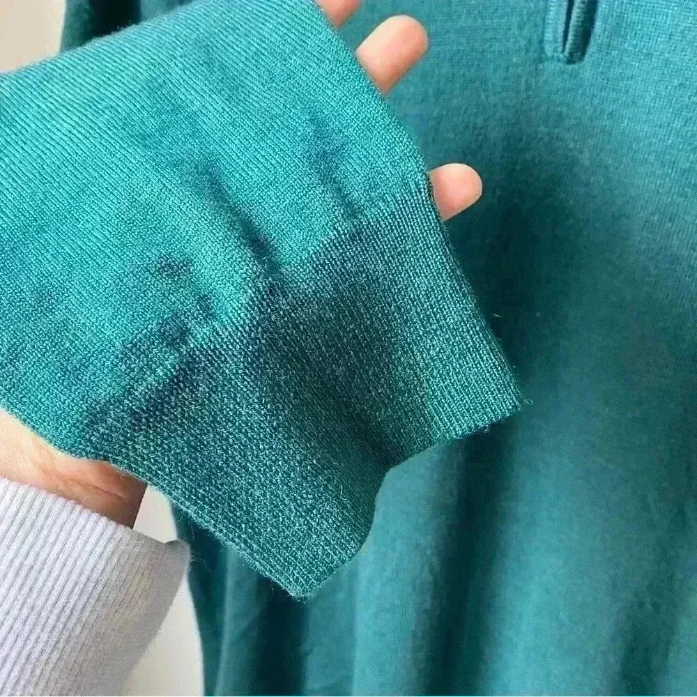 Men’s Jos. A. Bank Half-Zip Sweater - 100% Merino Wool, Large, Blue-Green